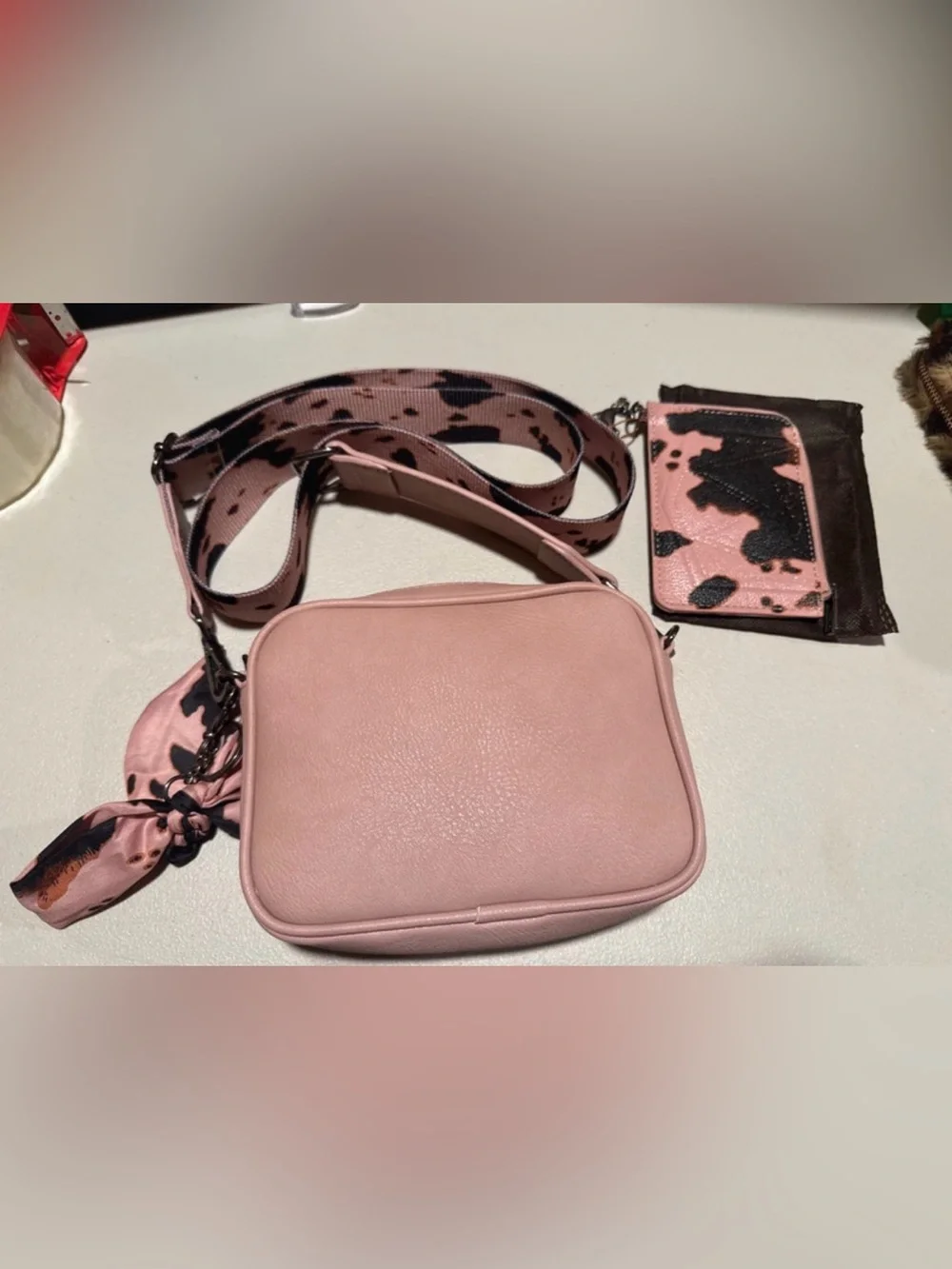Wrangler Pink and Black Cowprint Crossbody with Matching Wallet